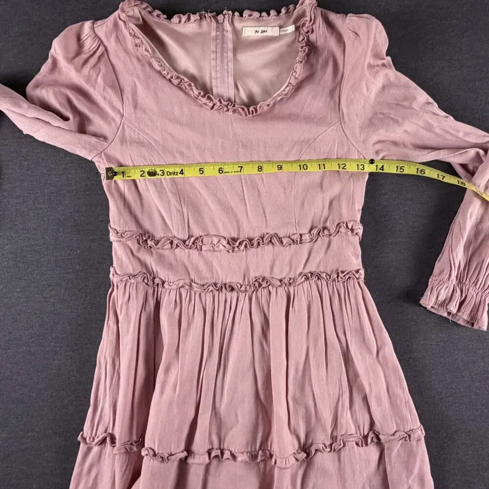 Mi Ami Girls Pink Tiered Ruffle Dress Long Sleeve Size Youth 14
